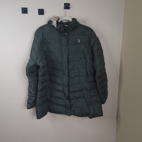 U.S. Polo Assn. Women’s Hooded Puffer Jacket in Green Size 1X - Picture 1 of 12